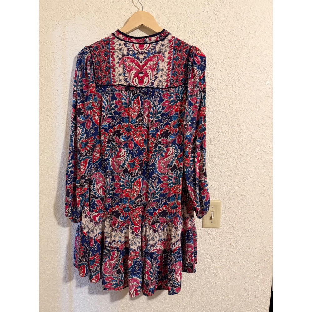 Anthropologie Paisley Floral Tiered Shift Dress‎ Blue Pink Small Mini Boho - Picture 9 of 9